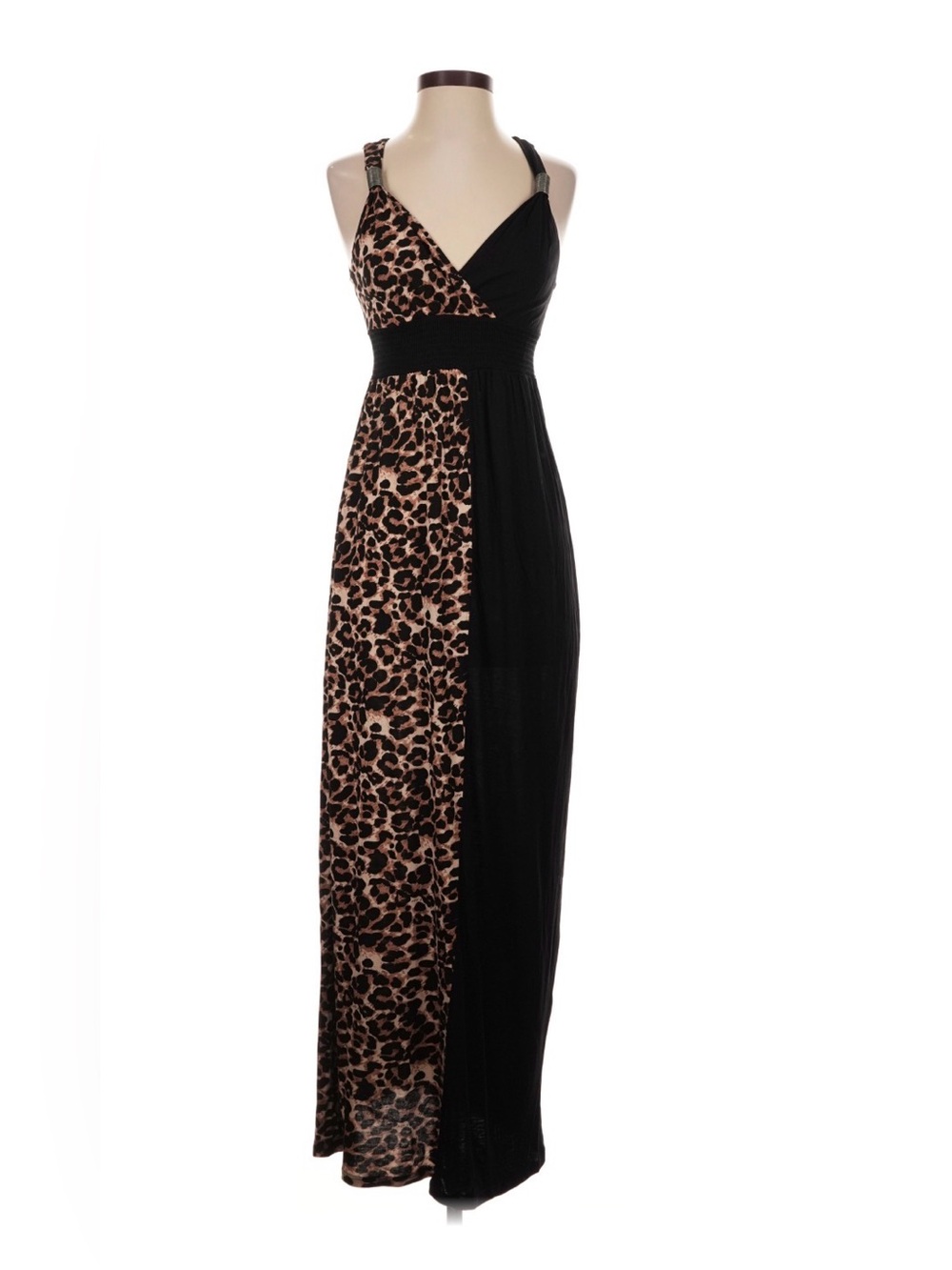 Venus Sleeveless Leopard Print & Black Maxi Dress